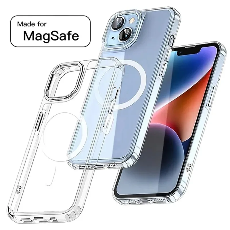 Funda de teléfono magnética transparente para Magsafe iPhone 15 Pro Max 15 Plus, a prueba de golpes, protección resistente al amarilleo para iPhone 15 Series