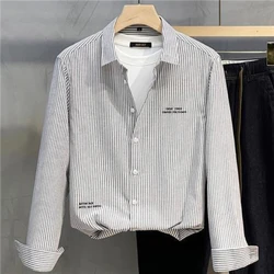 Spring Autumn New Fashion Turn-down Collar Long Sleeve Striped Blouse Men's Clothing Loose Korean Button All-match Trend Shirts