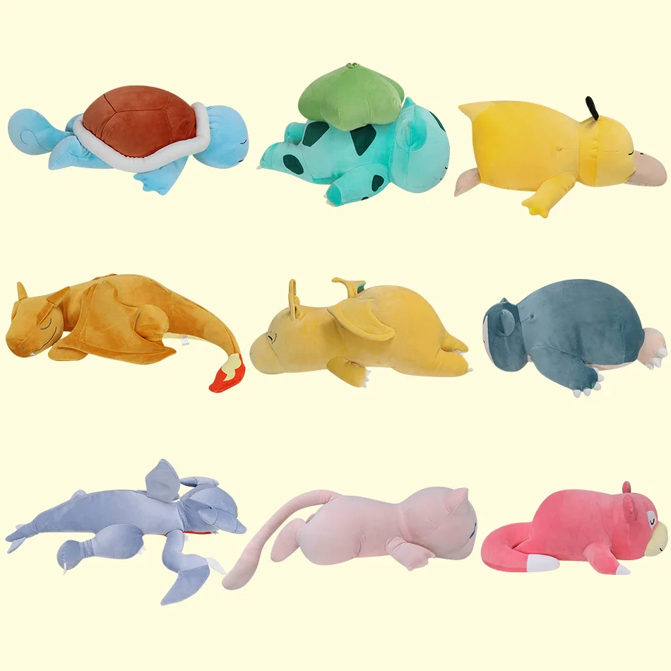 

Kawaii Pokemon Sleep Cubone Slowpoke Chikorita Psyduck Lucario Piplup Plush Pilows Toys Lapras Furret Dragonair Mew Peluche Doll