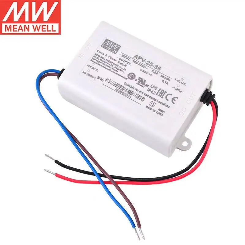 Meanwell APV-25-36 36V 0.7A 25.2W Saída Única Tensão Constante Modo Fonte de Alimentação LED Driver, novo Original, Taiwan