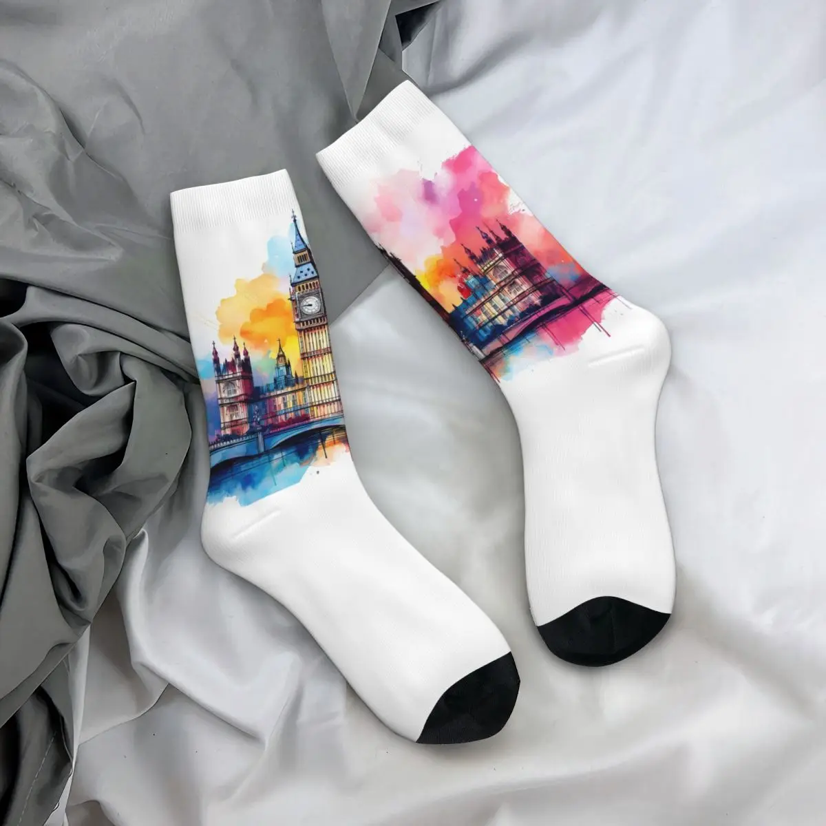 

Носки на все случаи жизни с художественным рисунком Лондона и Биг-Беном, повседневные длинные носки для мужчин и женщин, подарки на День святого Валентина