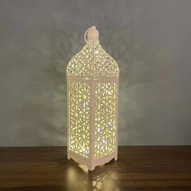 S/M/L Metal Vintage Decorative Light Morocco LED Hollow Wind Lamp Home Tabletop Atmosphere Lantern Crafts Festive Decor
