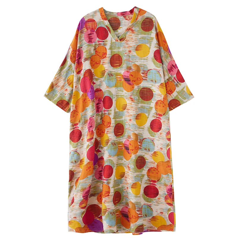 Primavera/verão novo feminino colorido estilo de férias viagem com decote em v retro vestido longo solto casual algodão cânhamo manga longa vestido a370