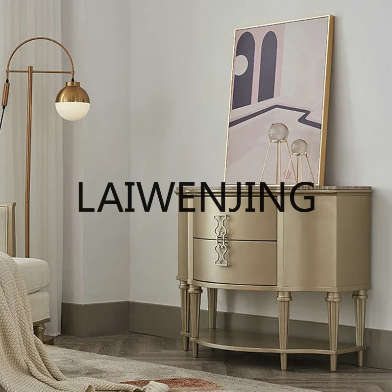 

American Hallway Light Luxury Semicircle Sideboard European-Style Solid Wood Storage Decoration Marble Bedside Table