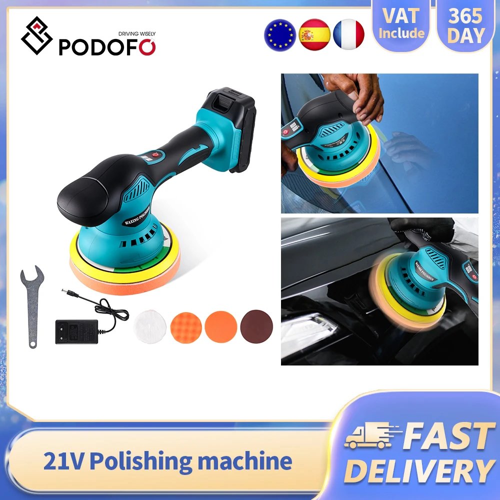 Pulidora Inalámbrica para Automóvil Podofo de 21 V, Máquina Inalámbrica para Encerar Automóviles, Pulidora Eléctrica para Vehículos de 5800 RPM, Disipación de Calor Tridimensional