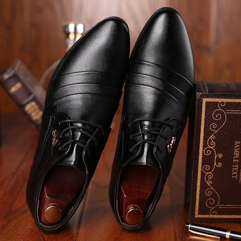 Business Dress Men\'s Shoe Luxury Mens Formal Shoes Anti-slip Men Oxford Shoes Pointed Toe Flat Men Shoes Lace-up Zapatos Hombre