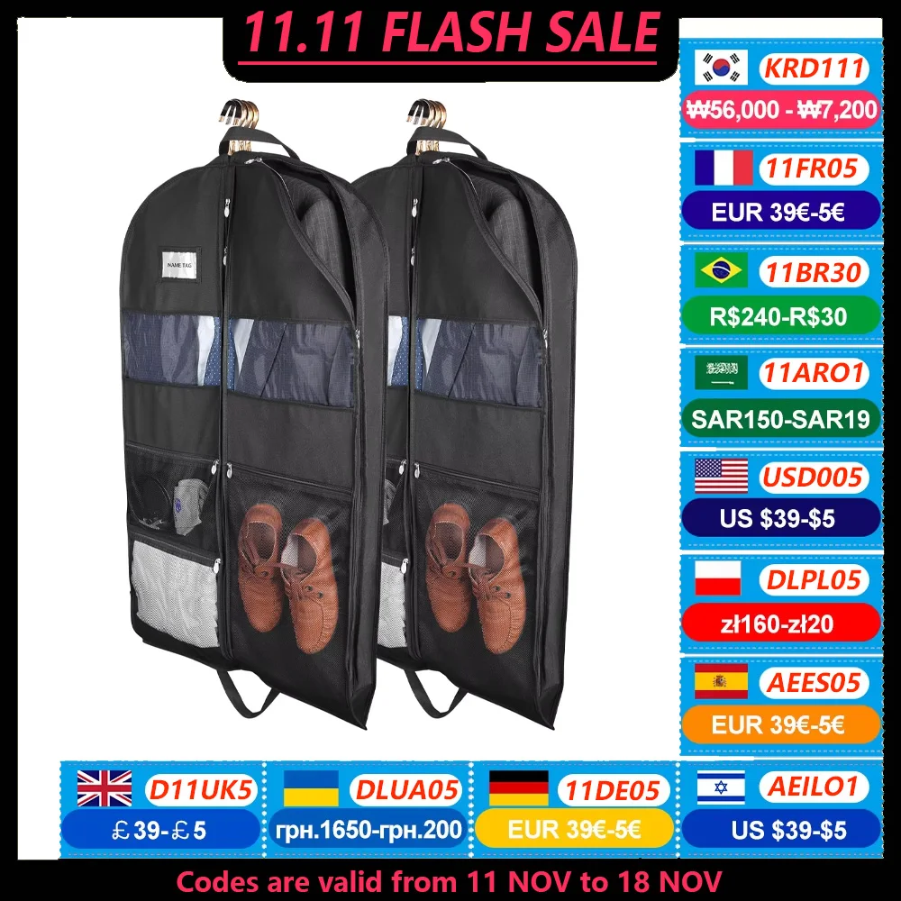 Garment Bags for Travel,Hanging Garment Bags for Men,Double Sides Zipper & Large Mesh Pockets,Monogrammed Closet Clothes Storage