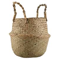 Seagrass Wickerwork Basket Rattan Foldable Hanging Flower Pot Planter Woven Dirty Laundry Hamper  Size S