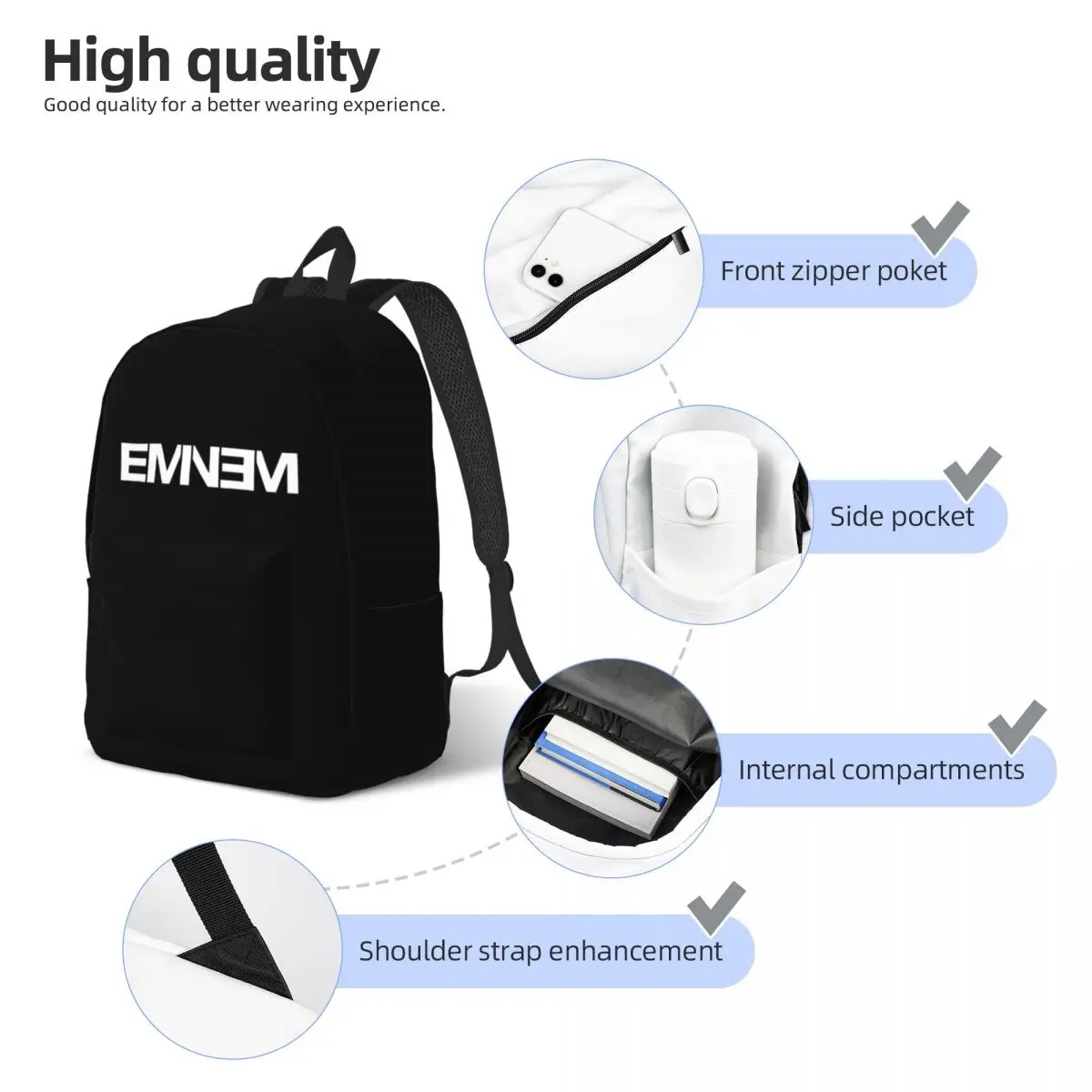 Eminem Rapper Rap God Singer mochila para hombres y mujeres, moda High School Business Daypack, bolsas de lona universitarias, regalo