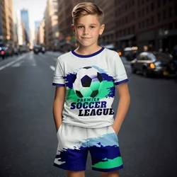 Children's Clothing Suit For Boy Summer Short Sleeve T-Shirt 2 Piece Set 3D Football Print Shorts Casual Outdoor Children's Sets