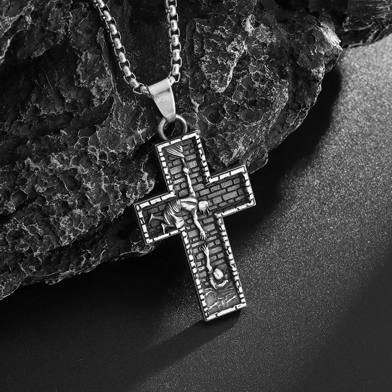 Fashion Vintage Jesus Savior Cross Necklace Lucky Prayer Necklace Halloween Gift