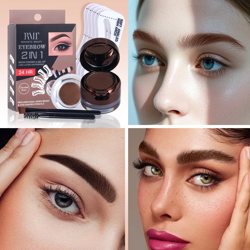 Kit per sopracciglia impermeabile in 3 colori: polvere e gel naturali, trucco per sopracciglia a lunga durata, tinta anti-sudore e facile da applicare