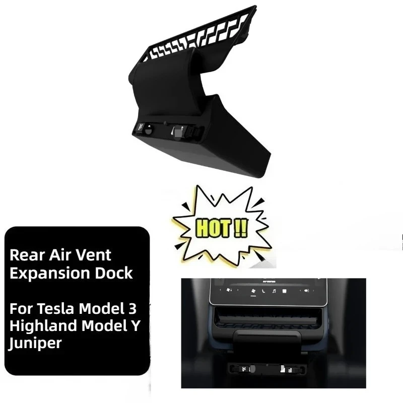

Rear Screen Expansion Dock for Tesla Model Y Juniper 2025 Model 3 Highland 2024 Rear Air Vent Quick Charger HUB Power Splitter