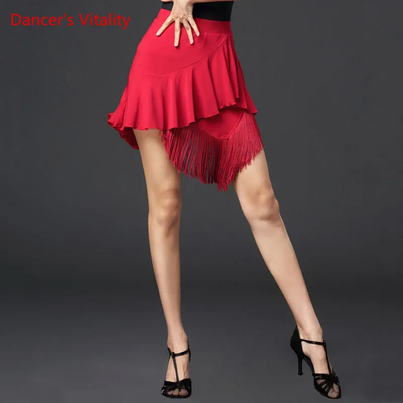 

Latin Dance Female Adult Sexy Skirt National Standard Friendship Dancing Clothes Tassel Lotus Leaf Skirts Practice Clothing