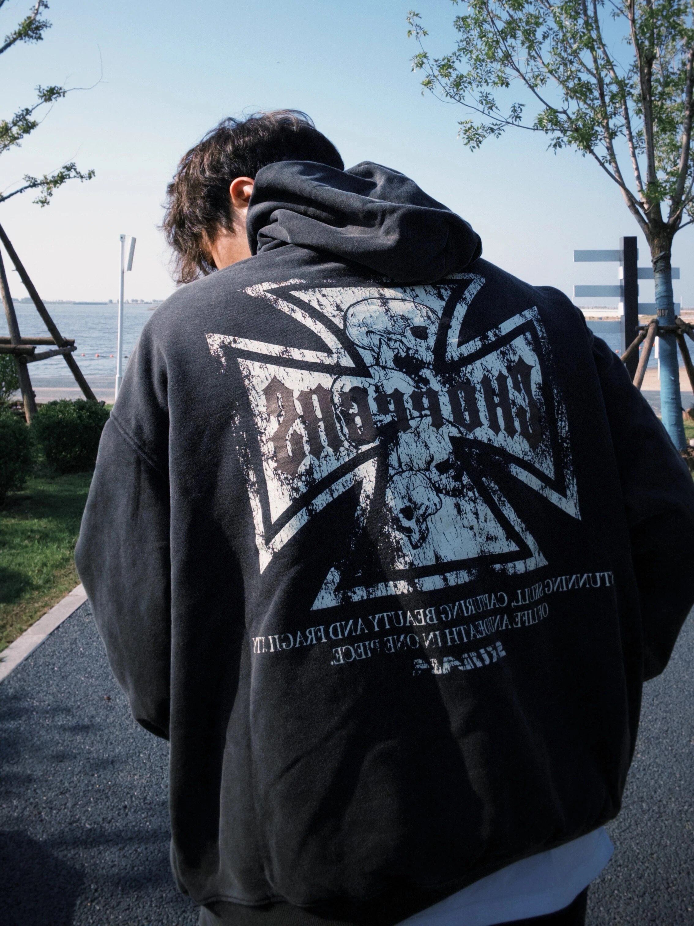 West Coast Choppers American Street-style Skull Cross-over Vintage-styled Men's Hooded Sweatshirt