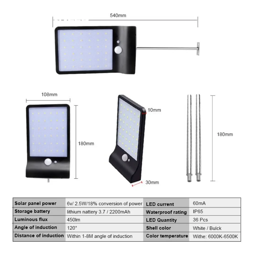 Imagem -03 - Outdoor Led Solar Light With Motion Sensor Luz Solar Impermeável Decoração do Jardim Street Lights Solar Powered Lantern Wall Lamp