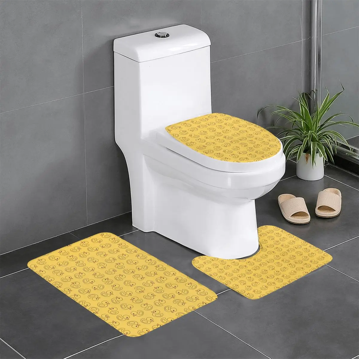 Custom Yellow Rubber Duck 3 Piece Bathroom Rugs Cartoon Animal Pets Non Slip Absorbent Toilet Bath Mat Set