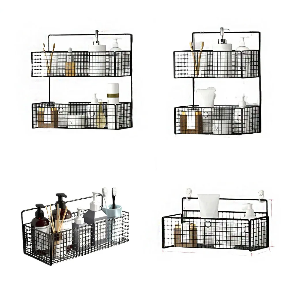 Wall-mounted Bathroom Towel Shelf Rack Dresser Multi-function Basket