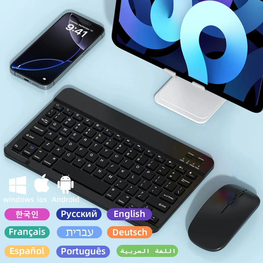 

Bluetooth Silent Keyboard And Mouse Set for IPad Air Pro Mini Samsung Xiaomi Tablets Featuring Arabic Korean Spanish Keyboard