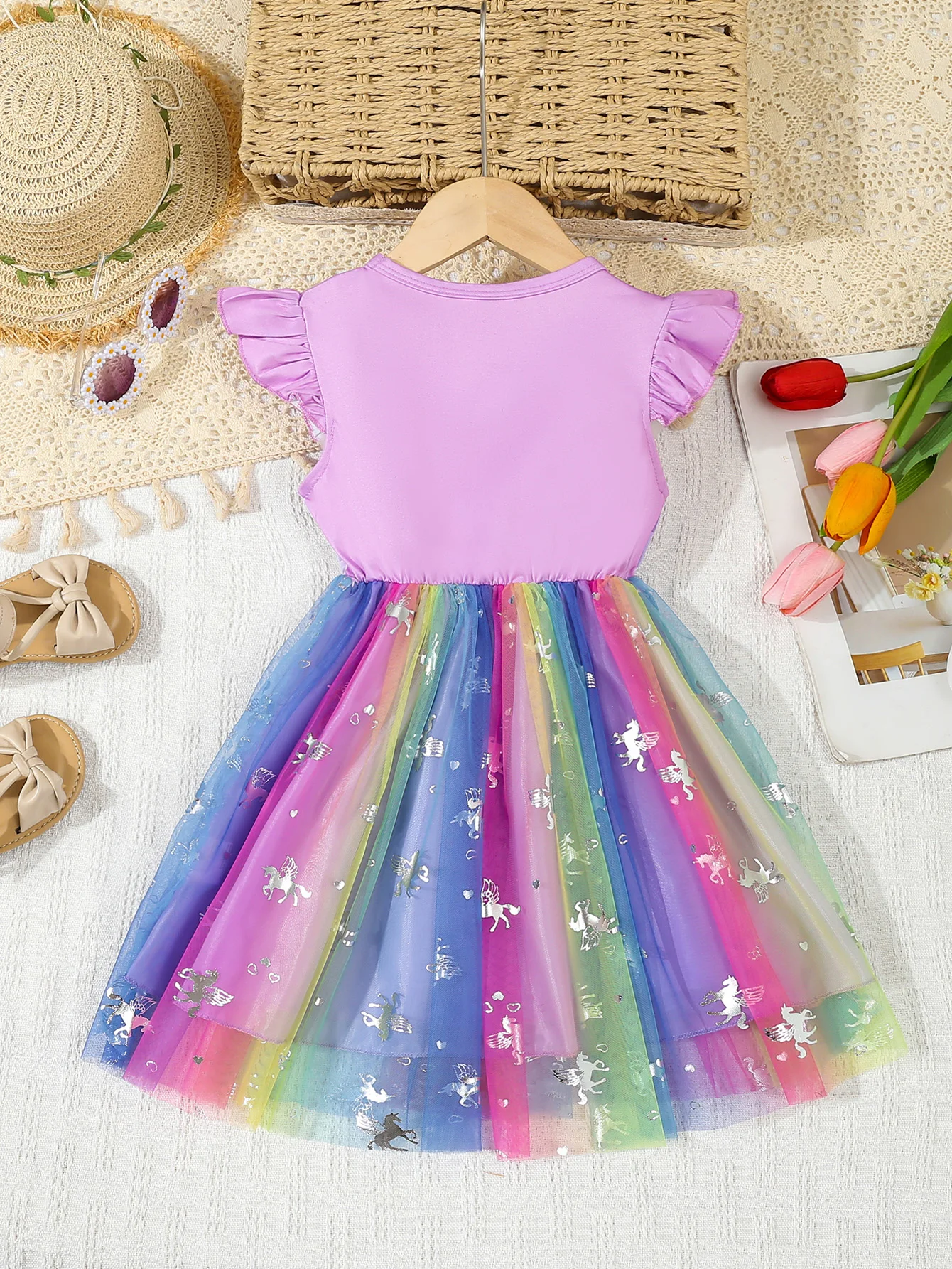 Sommer Kinder Baby Mädchen Kleid Niedlichen Cartoon Gedruckt Ärmelloses Prinzessin Kleid Bunte Mesh Kinder Ballkleid Baby Mädchen Kleidung – Detail 4