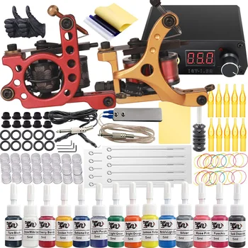 Complete Coil Tattoo Machine Gun Kit With Tattoo Power Supply Ink Pigment Grip Needles Permanent Ink for Tattoo Body Art