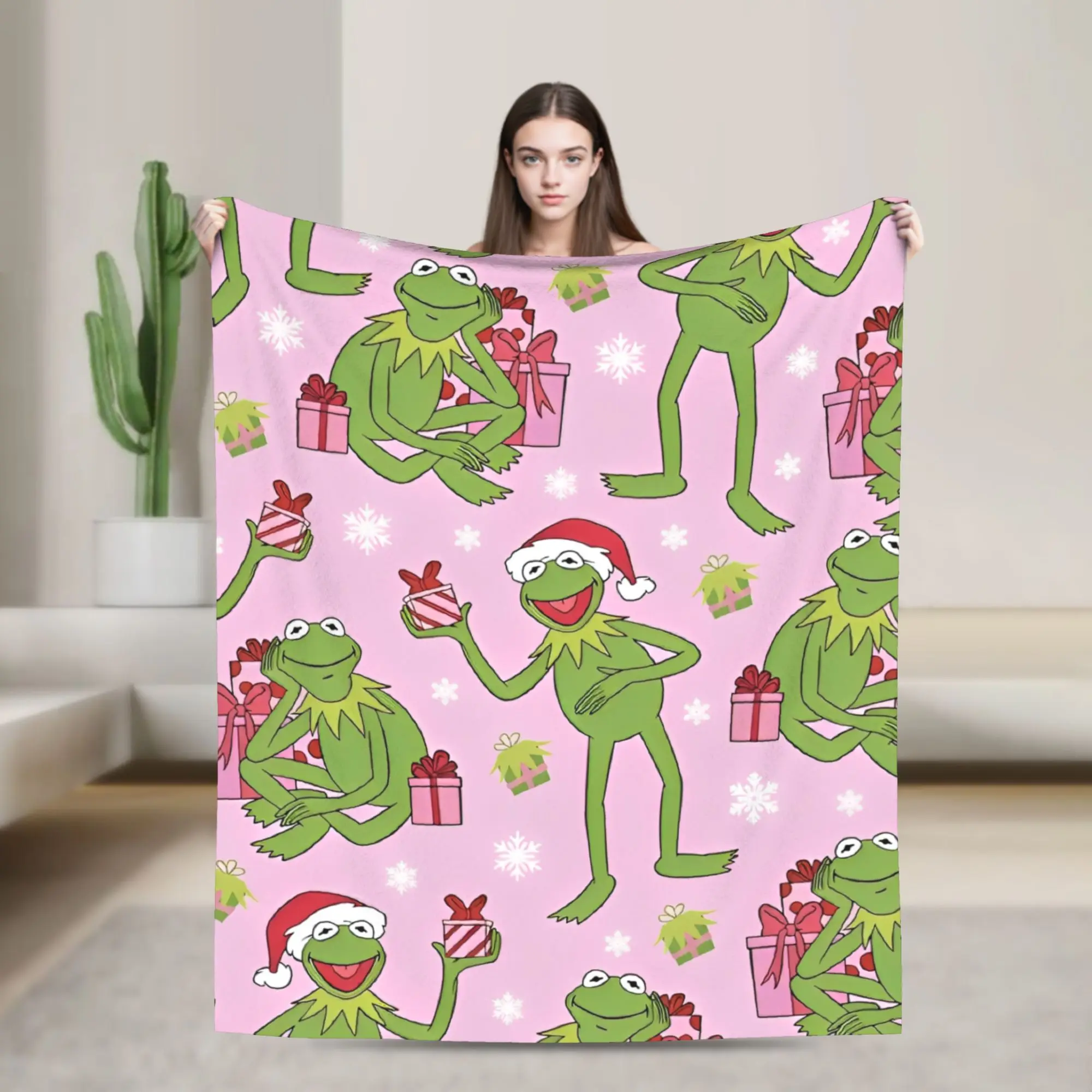 

Kermit the Frog Knitted Blankets Cartoon Xmas Flannel Throw Blankets Home Couch Personalised Soft Warm Bedspreads,