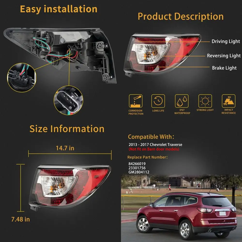 

2013-2017 Chevy Traverse Right Side Rear Brake Lamp Assembly with Bulb and Wiring Harness for Passenger Side