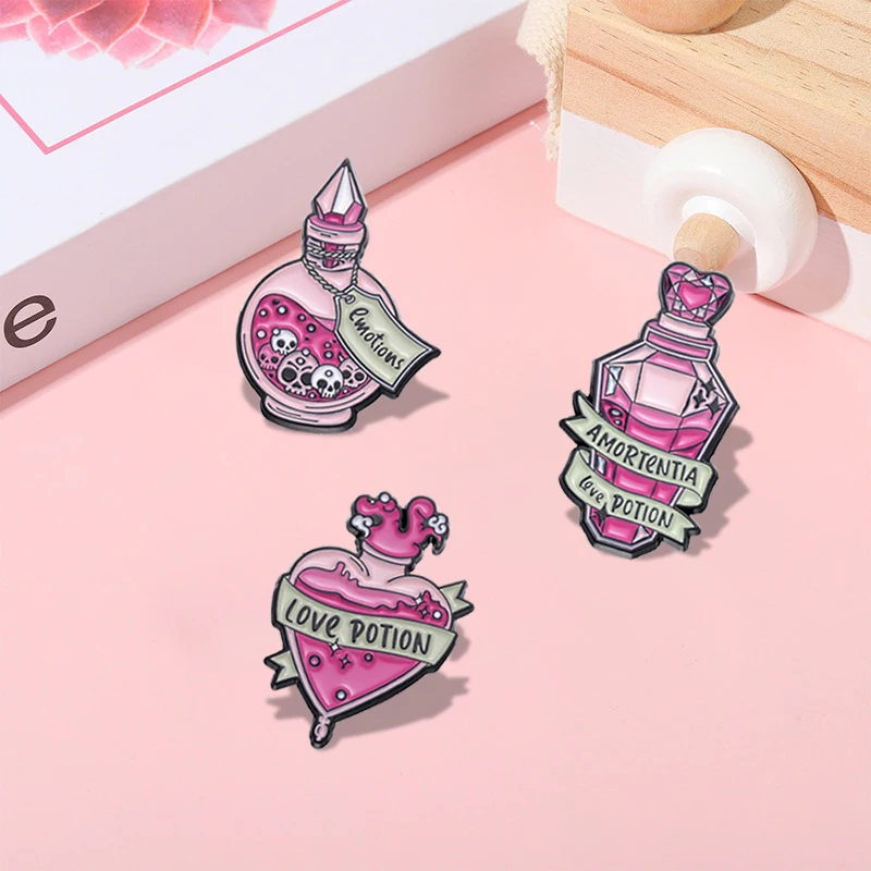 Dream Love Potion Enamel Pins Custom Emotions Magic Witch Wizard Brooches Lapel Badges Punk Gothic  Jewelry Gift for Friends