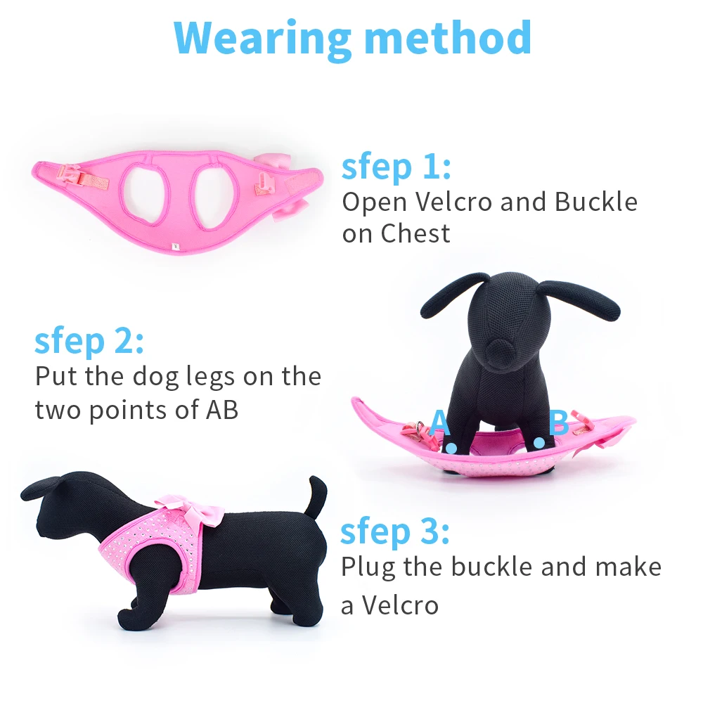 Diamond style soft and comfortable pink bow dog pet chest strap