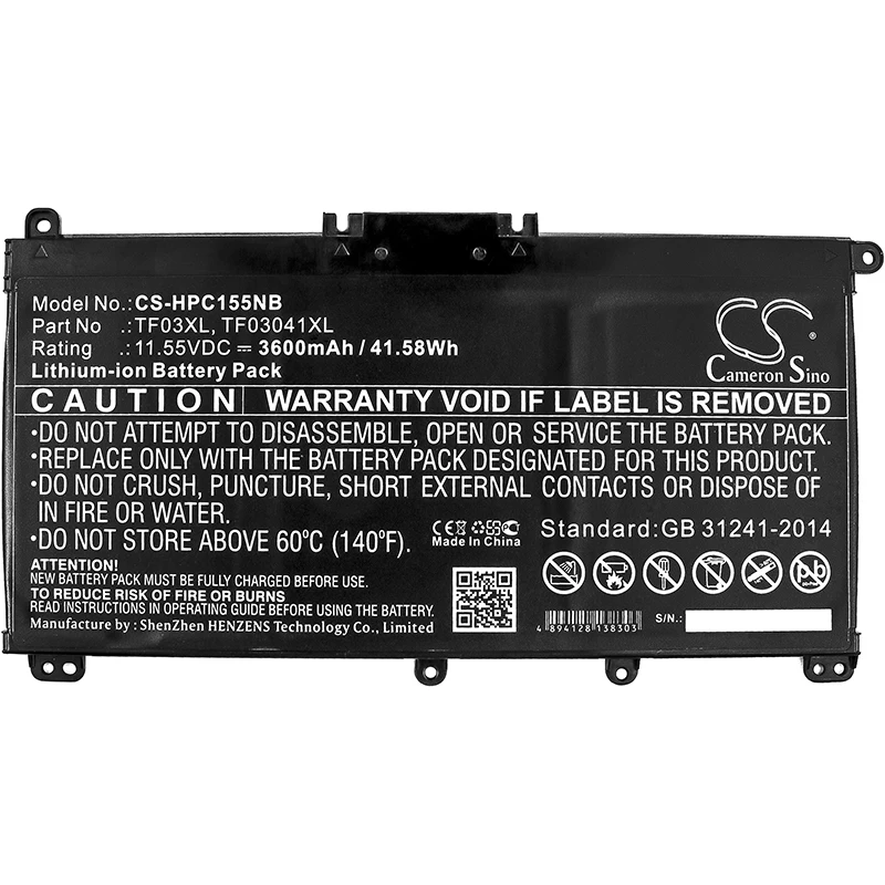 

Li-ion Notebook, Laptop Battery for HP,11.55v,3600mAh,Pavilion 15-CC,Pavilion 14-BF106NE,TF03XL,TF03041XL,HSTNN-LB7X,HSTNN-UB7J