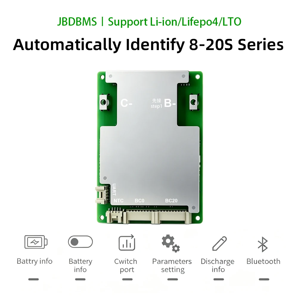 jbdbms 7s 8s 10s 13s 14s 20S 17S 40A 50a 60A 80a smart bms support li ion lifepo4 24v 36v 48v 60V battery with BT UART Balance