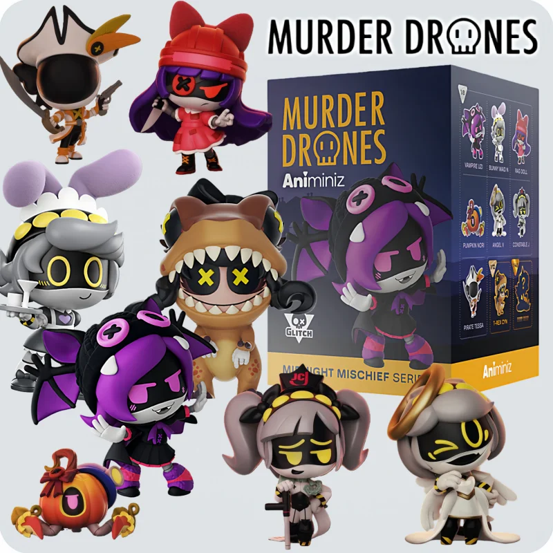 

В наличии Murder Drones Midnight Mischief Series Blind Box Glitch Mini Cyn Uzi N Khan Рисунок Таинственная игрушка Подарок-сюрприз на день рождения
