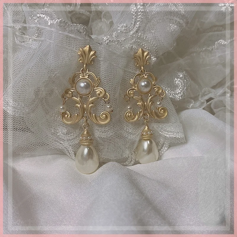 Palace Vintage Earrings Frosted Antique Gold Color Earrings Lady Tea Party Ladies Earring for Women Luxury