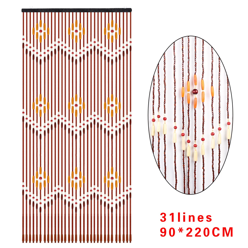 90 220CM / 35.4 86.6 Inch 31pcs Beaded Natural Wood Bead Curtain Fly-Proof Porch Bedroom Living Room Boho Style (90 X 220CM)