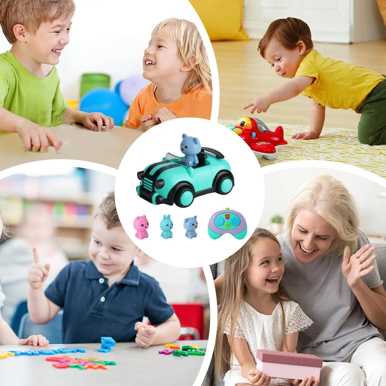 Carro de controle remoto para crianças, veículo de desenho animado com música e luz, veículo de brinquedo com controle de rádio para festa de aniversário, casa, escola, viagem