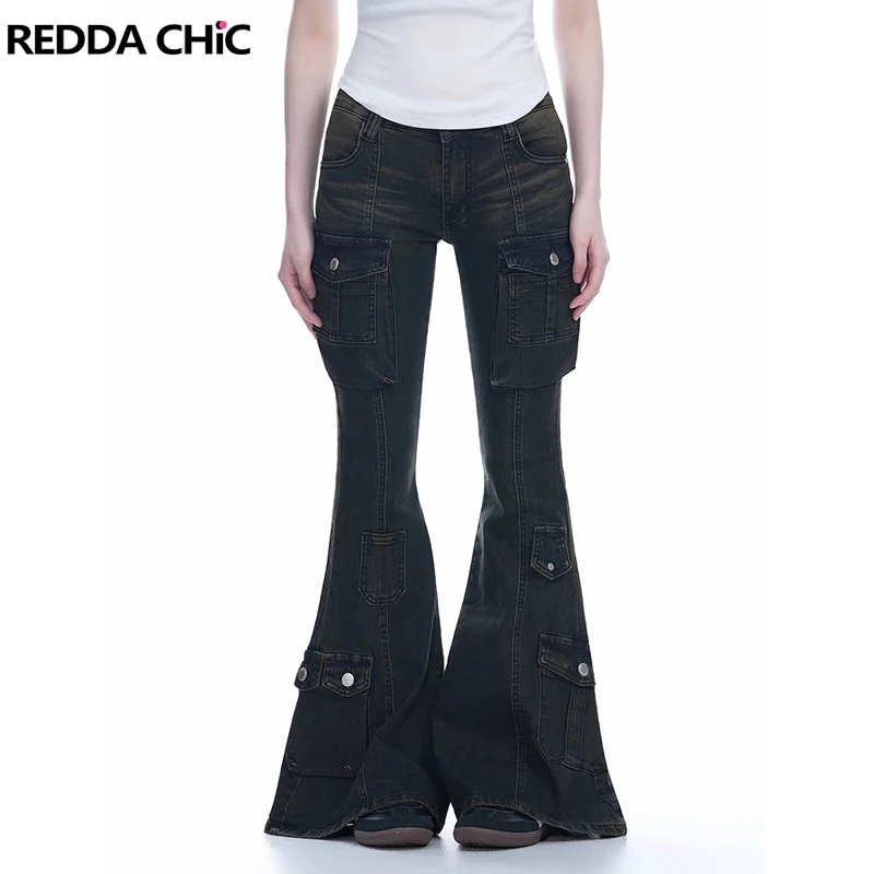 

REDDACHiC 2000-х годов потертые джинсы-карго в стиле ретро, черные усы, плотные эластичные брюки с низкой талией и несколькими карманами, женская уличная одежда