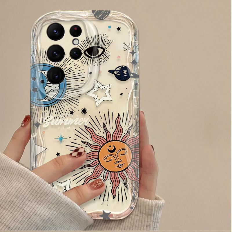 Moon Sun God Eyes Graphic Soft Phone Case For Samsung Galaxy S25 S24 Ultra S23 S22 S21 S20 Plus FE A56 A36 A26 Shockproo Cover