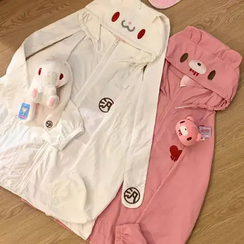 Cartoon Pink Blood Bear Summer Thin Coat Violent Bear Gloomyed Rabbit Climbing Camping Sun Protection Coat Spring Autumn Hoodie