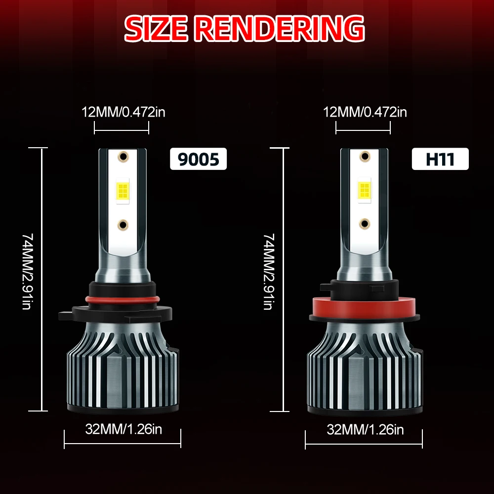 4pcs 9005 H11 Car LED Headlights High Low Beam, Plug-N-Play Ultra-white 6500K 600% High Brightness 300M Exposure Distance