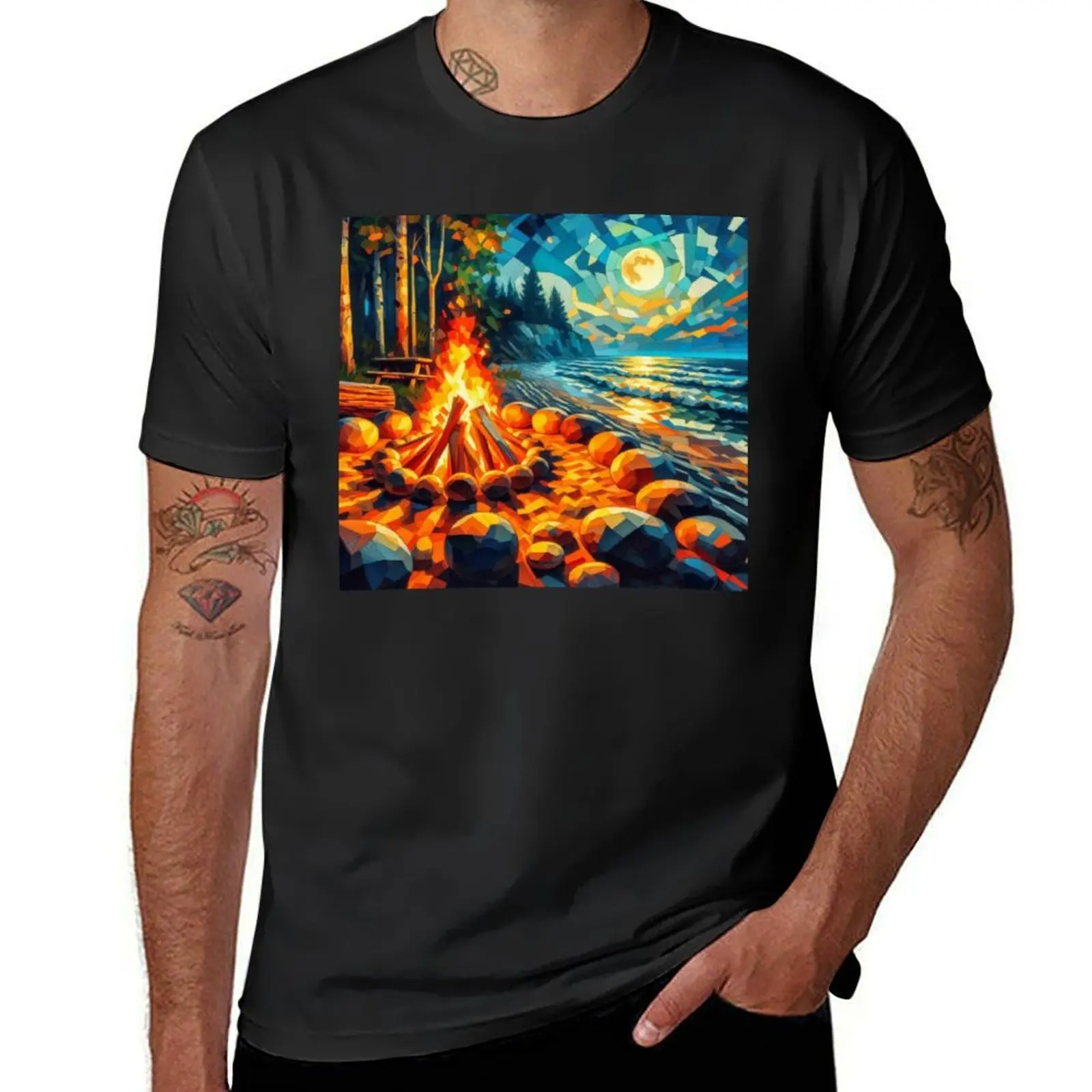 Bonfire, Cubist Style T-Shirt blacks cute clothes men clothings