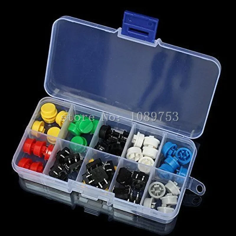 Tactile Push Button Switch Momentary Tact & Cap 12x12x7.3mm KeyCaps Assorted Kit