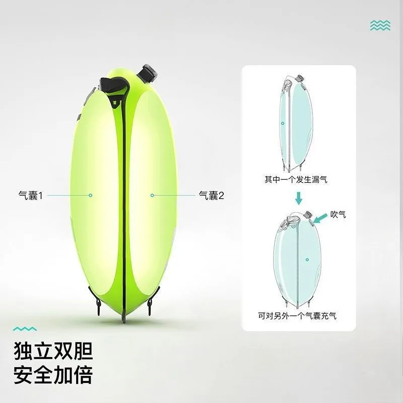 Double airbag follow-up bug, outdoor wild swimming floating life-saving buoy, adult storage waterproof swimming safety equipment