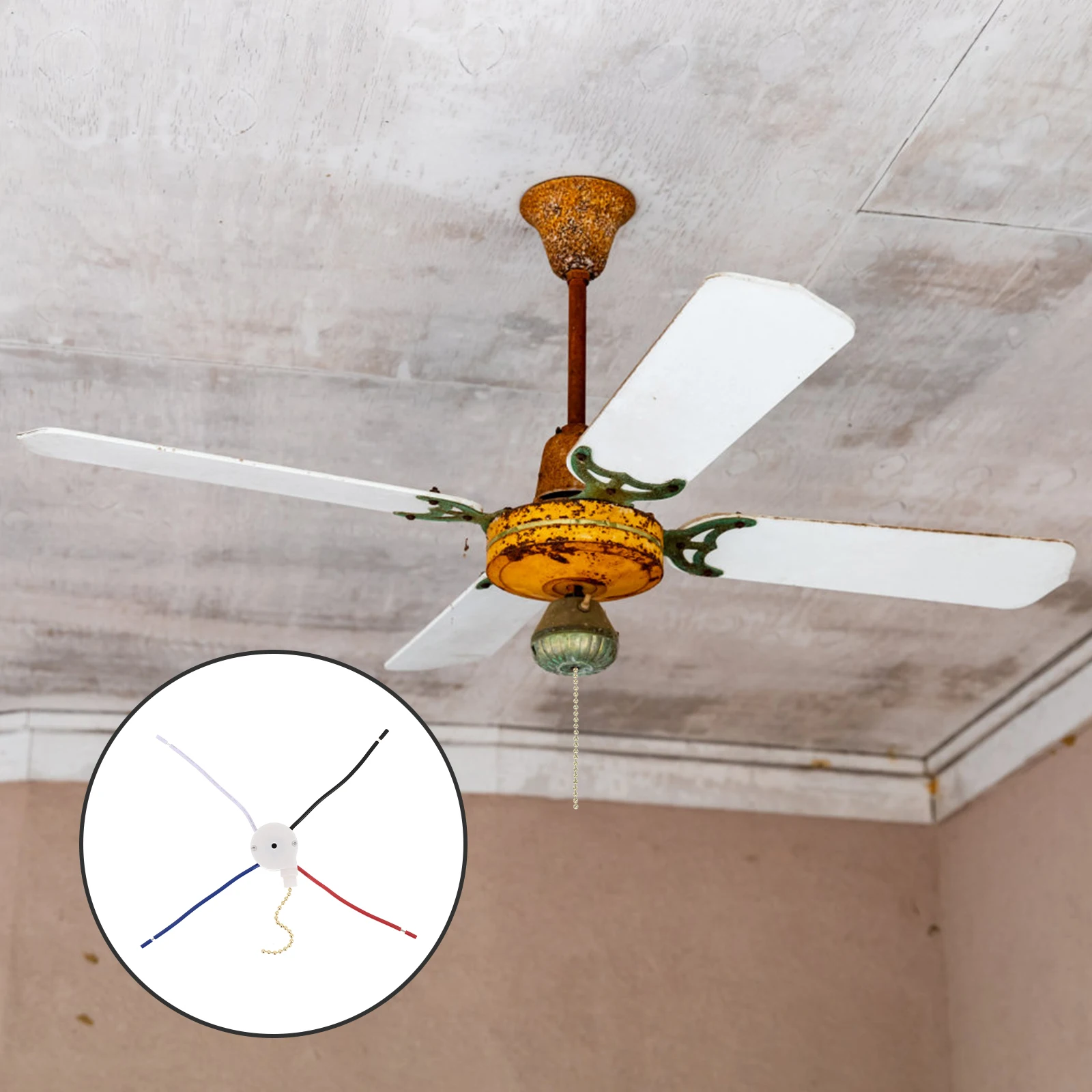 

2 Pcs Ceiling Fan Switch Kit 3 Speed 4 Wire Chain Pull Replacement Parts Plastic Metal Long Using Time Durable Hardware