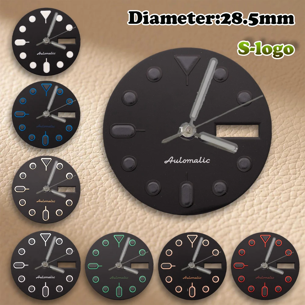 

S Logo 28.5mm SKX007 NH36 Dial Movement Green Luminous High Quality Matte Calendar Watch Modification Accessories repair Parts