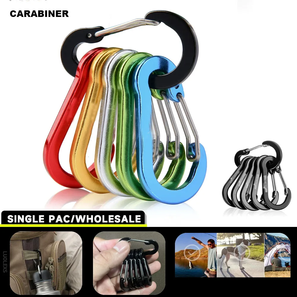 Fishing CC1 6Pcs Aluminum Alloy Carabiner Keychain Outdoor Camping Climbing Snap Clip Lock Buckle Hook Fishing Accessories