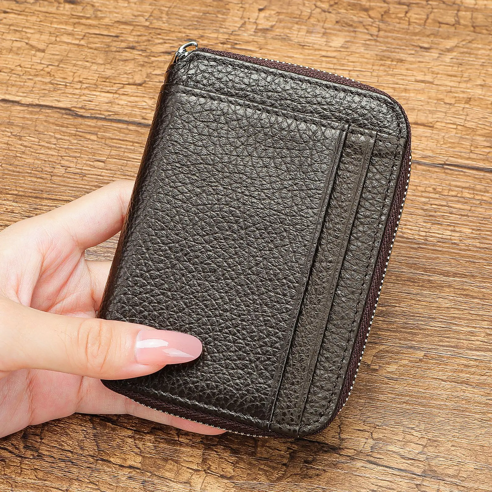 حامل بطاقة جلدية أصلية نموذج جديد سعة كبيرة فتحات بطاقة متعددة حامل بطاقة الهوية الصغيرة محفظة نسائية للعملات المعدنية من جلد البقر #1