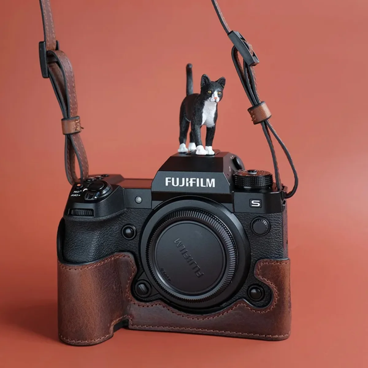 خمر حقيبة كاميرا جلدية حقيقية حقيقية حماية غطاء قاعدة حزام حزام ل فوجي فوجي فيلم XH2 XH2S X-H2 X-H2S