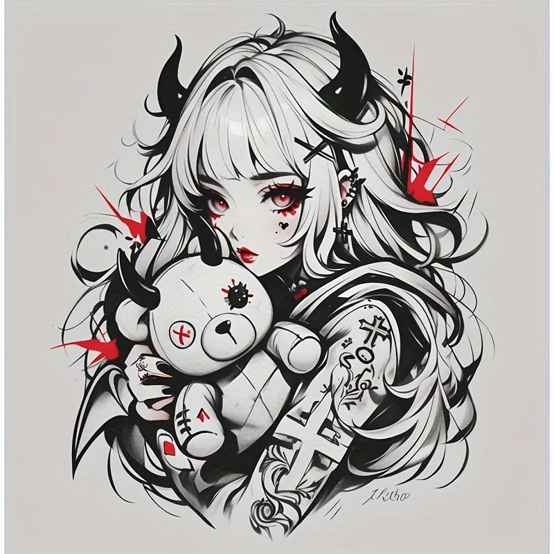 4 قطع/مجموعة ملصقات فتاة الشيطان القوطية الأنيقة، مثالية لألواح التزلج وأجهزة الكمبيوتر المحمولة وأجسام السيارات وغيرها من العناصر المختلفة #3