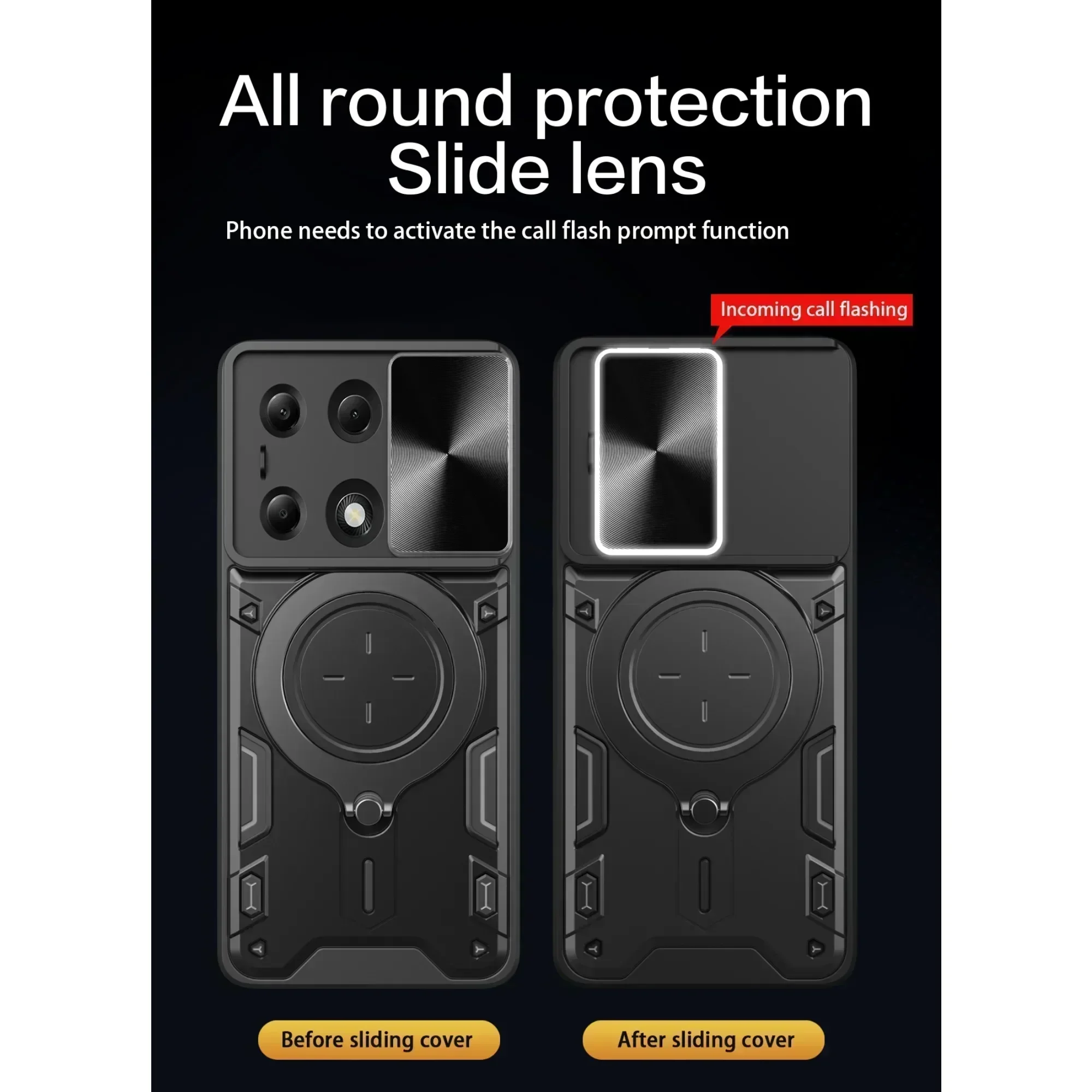 Redmi Note 13 Pro Plus 5G 4G 13C POCO X6 Pro 5G M6 Pro4G 용 충격 방지 마그네틱 케이스, 슬라이드 카메라 렌즈 링 스탠드 보호 커버