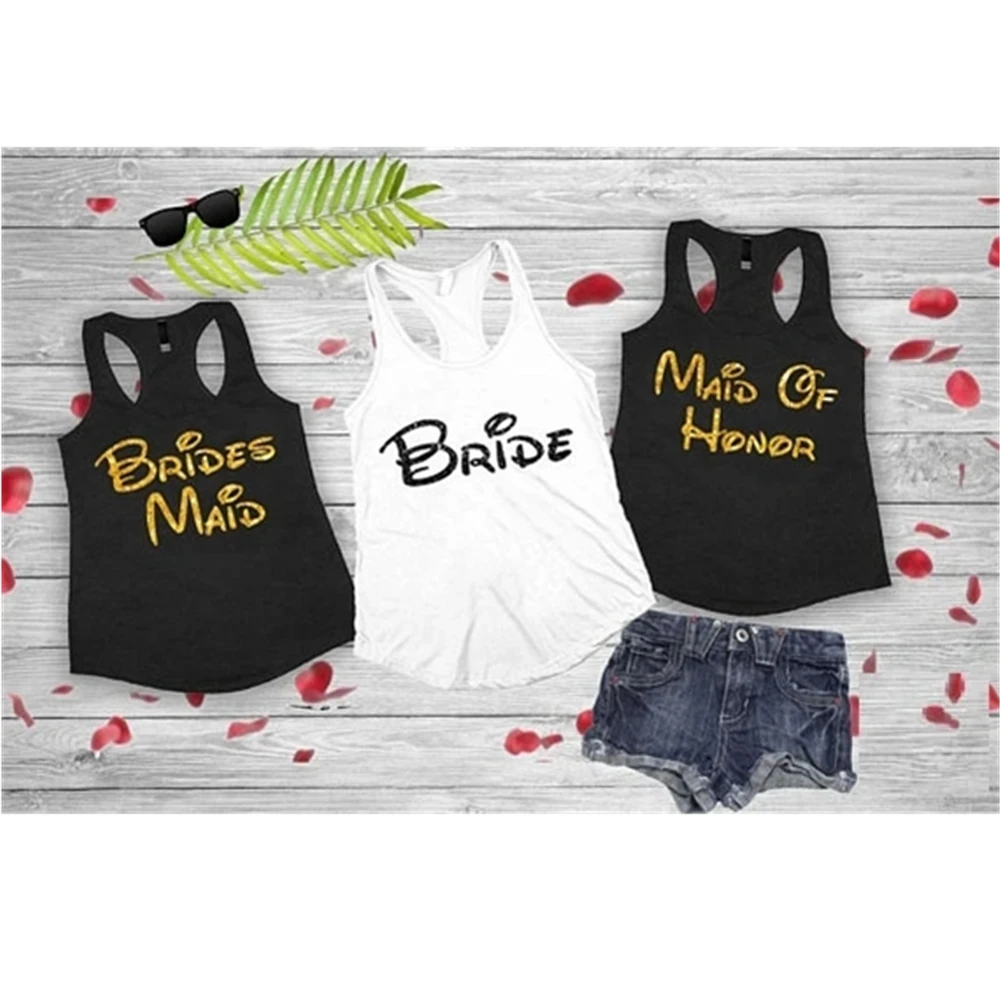 customize glitter wedding Bride Bridesmaid t shirts maid of honor vests Bachelor party bridal tanks tops singlets gifts favors